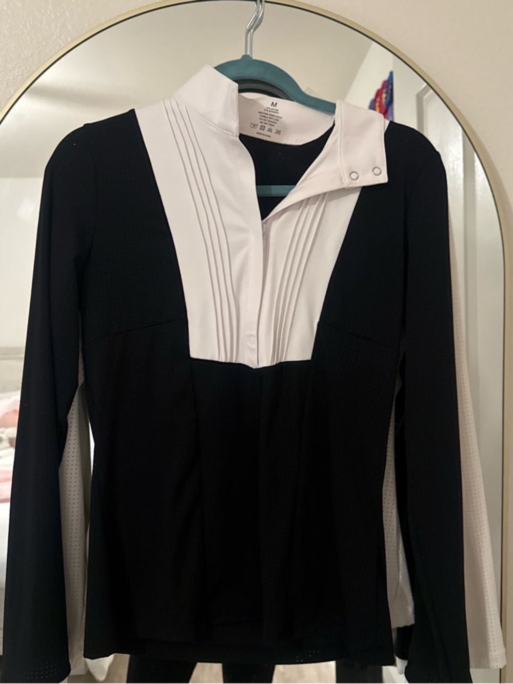 Black & White Long Sleeve Equestrian-Style Top
